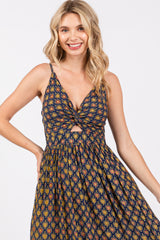 Navy Printed Cutout Maxi Dress