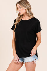 Black Knit Short Sleeve Top