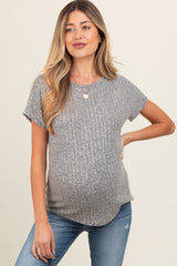 Heather Grey Knit Maternity Short Sleeve Top