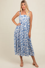 Blue Floral Square Neck Dress