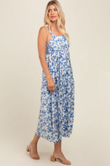 Blue Floral Square Neck Dress