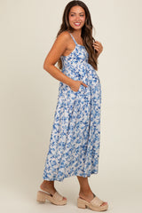 Blue Floral Square Neck Maternity Dress