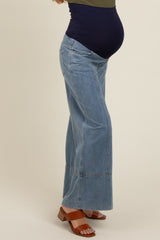 Light Blue Wide Leg Maternity Ankle Jeans