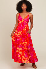 Orange Floral Print Tiered Maternity Dress