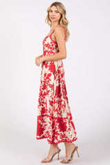 Red Floral Rick Rack Accent Midi Dress