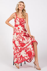 Red Floral Rick Rack Accent Midi Dress