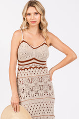 Beige Contrast Trim Crochet Maxi Swim Cover Up