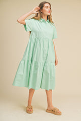 Mint Green Tiered Button Down Midi Dress