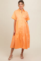 Orange Tiered Button Down Maternity Midi Dress