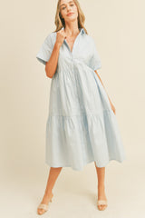 Light Blue Tiered Button Down Midi Dress