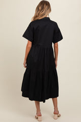 Black Tiered Button Down Maternity Midi Dress