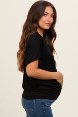 Black Round Neck Dolman Sleeve Maternity Top