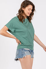 Green Round Neck Dolman Sleeve Top