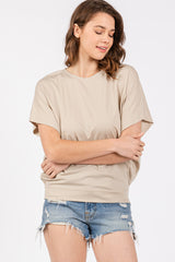 Beige Round Neck Dolman Sleeve Top