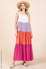 Fuchsia Tiered Colorblock Maxi Dress