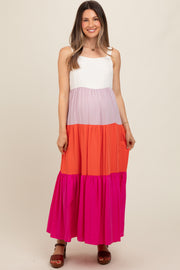 Fuchsia Tiered Colorblock Maternity Maxi Dress