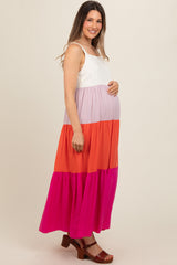 Fuchsia Tiered Colorblock Maternity Maxi Dress