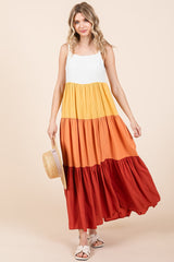 Orange Tiered Colorblock Maxi Dress