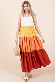 Orange Tiered Colorblock Maxi Dress