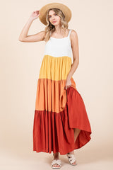 Orange Tiered Colorblock Maxi Dress