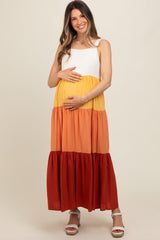 Orange Tiered Colorblock Maternity Maxi Dress