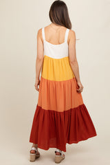 Orange Tiered Colorblock Maternity Maxi Dress