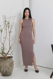 Taupe Sleeveless Knit Side Slit Midi Dress