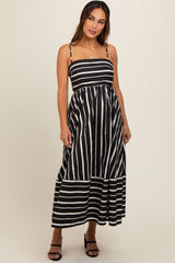 Black Striped Back Cutout Maternity Dress