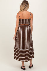 Brown Striped Back Cutout Maternity Dress