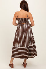 Brown Striped Back Cutout Dress