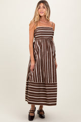 Brown Striped Back Cutout Maternity Dress