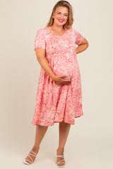 Pink Floral Tiered Plus Maternity Midi Dress