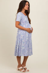 Lavender Floral Tiered Maternity Midi Dress