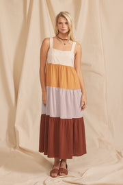 Multi Striped Color Block Back Bow Midi Dress