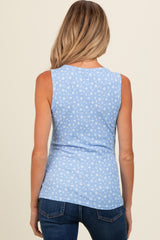 Blue Floral Ribbed Henley Maternity Tank Top