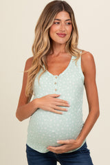 Mint Green Floral Ribbed Henley Maternity Tank Top