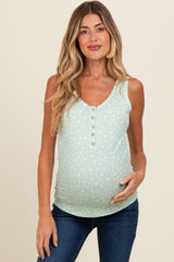 Mint Green Floral Ribbed Henley Maternity Tank Top