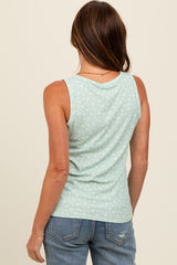 Mint Green Floral Ribbed Henley Tank Top