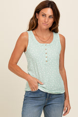 Mint Green Floral Ribbed Henley Tank Top