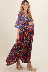 Black Abstract Back Tie Maternity Maxi Dress