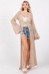 Beige Crochet Knit Long Maternity Cover Up