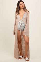 Beige Crochet Knit Long Maternity Cover Up