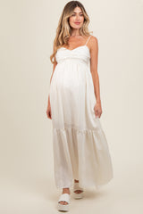 Cream Monochrome Stripe Maternity Maxi Dress