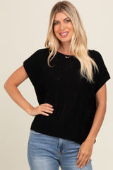 Black Knit Short Sleeve Sweater Maternity Top