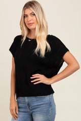 Black Knit Short Sleeve Sweater Top