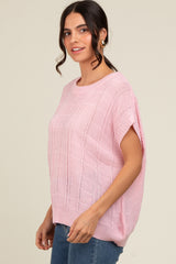 Pink Knit Short Sleeve Sweater Top