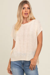 Cream Knit Short Sleeve Sweater Top