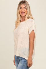 Cream Knit Short Sleeve Sweater Top