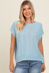 Blue Knit Short Sleeve Sweater Maternity Top