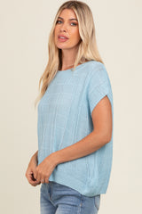 Blue Knit Short Sleeve Sweater Top